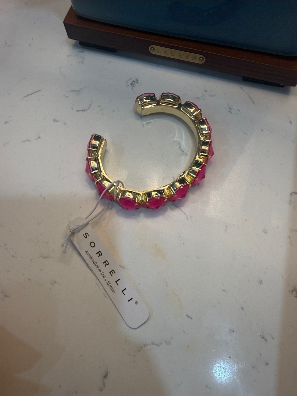 Sorrelli Hot Pink Crystal Gold-Tone Open Cuff Bracelet